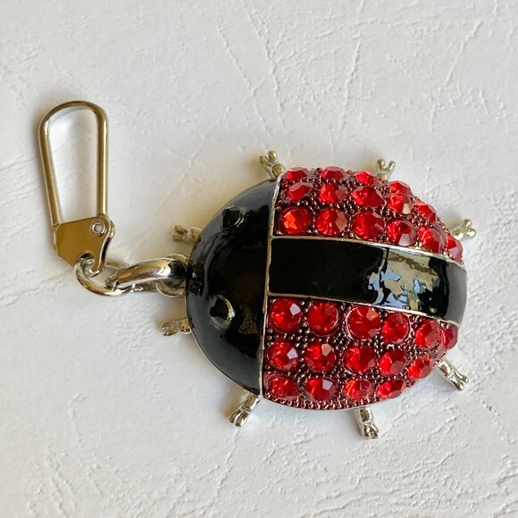 Red Ladybug Keychain Zipper Pull Purse Enamel Charm Backpack Crystal Silver Tone - Picture 3 of 9